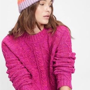 GAP Women's Cable Knit Crewneck Sweater - Fuchsia Pink